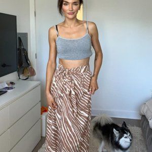 Brown Zebra Print Midi Wrap Skirt
